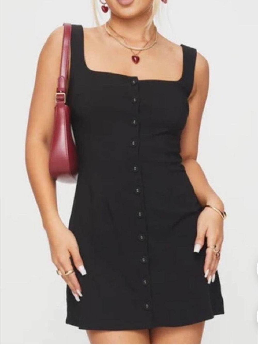 Princess Polly Black Button-Front Mini Dress